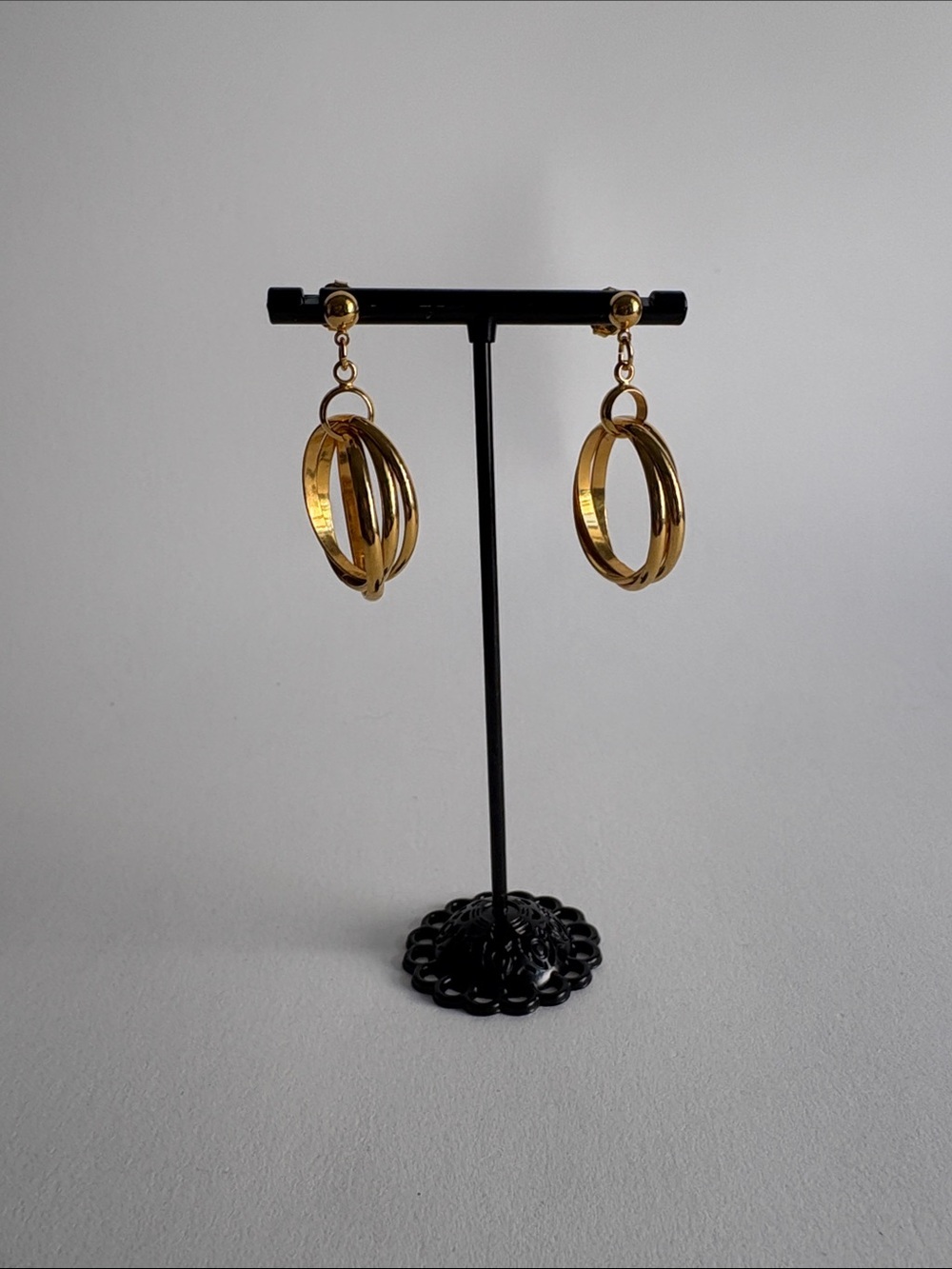 Avon Gold Triple Hoop Drop Earrings Polished Statement Women Jewelry